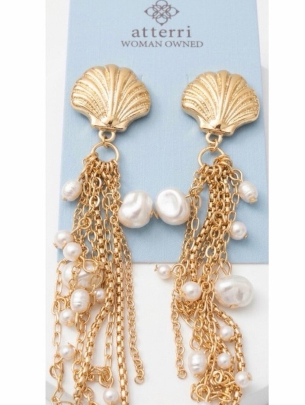💛▪️Atterri ▪️Gold Shell Pearl Cascade Drop Earrings